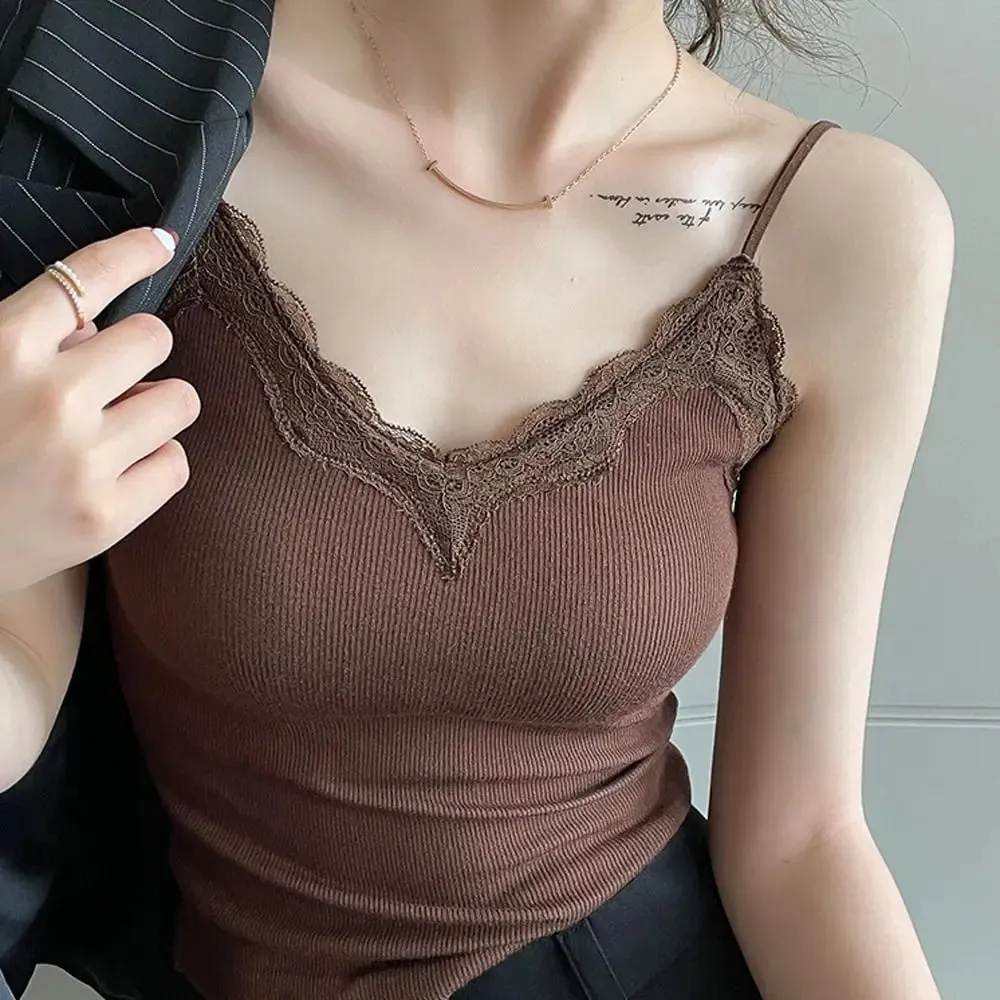 High Quality Fashion Breathable Lace Camisole Strap Bra Solid Color Summer Top Sexy Style Wire-Free Crop Top — image 8