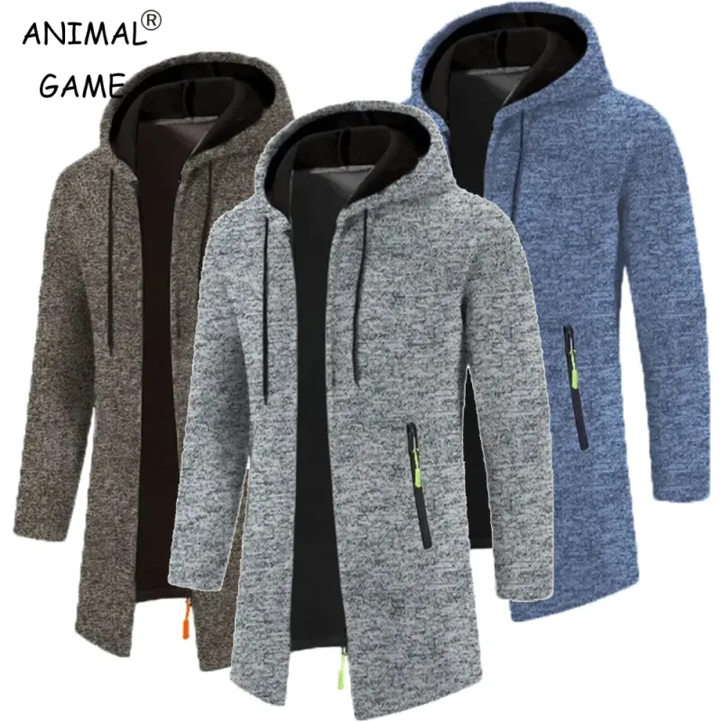 Bagong Mens Long Sleeve Hooded Sweater para sa Mga Lalaki Zipper Sweatshirt Oversize Streetwear Warm Solid Color Autumn Jacket Hoodie Men — image 4
