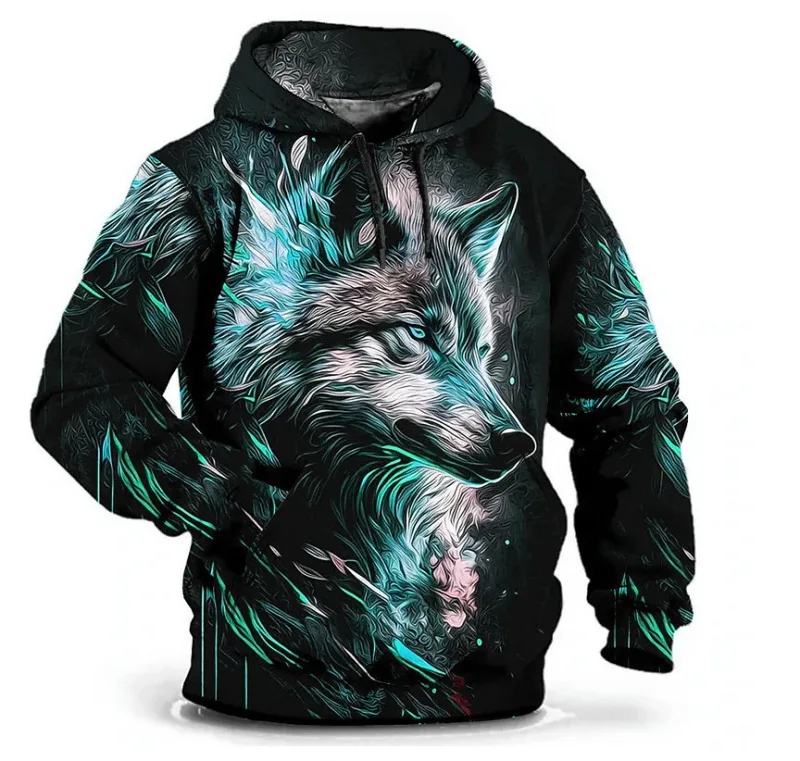 Mode Wolf Mönster Luvtröjor Herr Långärmade Street Hip Hop 3d Djurtryck Huvtröjor 6XL Plus Size Casual Hoodie — image 6