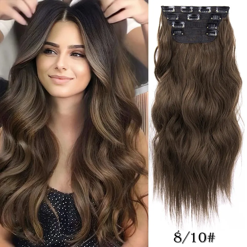 Leeons Wavy Clip In Hair Extensions 4 τμχ Φυσικά μαλακά μακριά κυματιστά Hairpieces Χοντρό διπλό κλιπ υφαδιού σε επεκτάσεις μαλλιών για γυναίκες — image 8