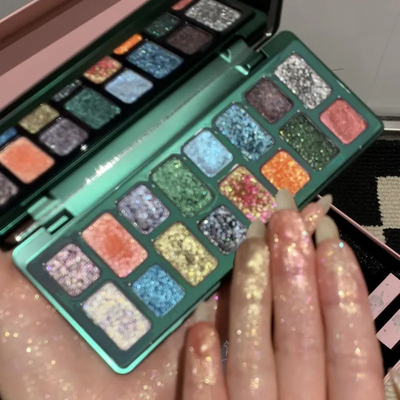 16 Χρώμα Green Pearl Eyeshadow Palette Makeup Waterproof Lasting Diamond Glitter Eyeshadow Sparkling Crystal Eye Makeup Cosmetic — image 4