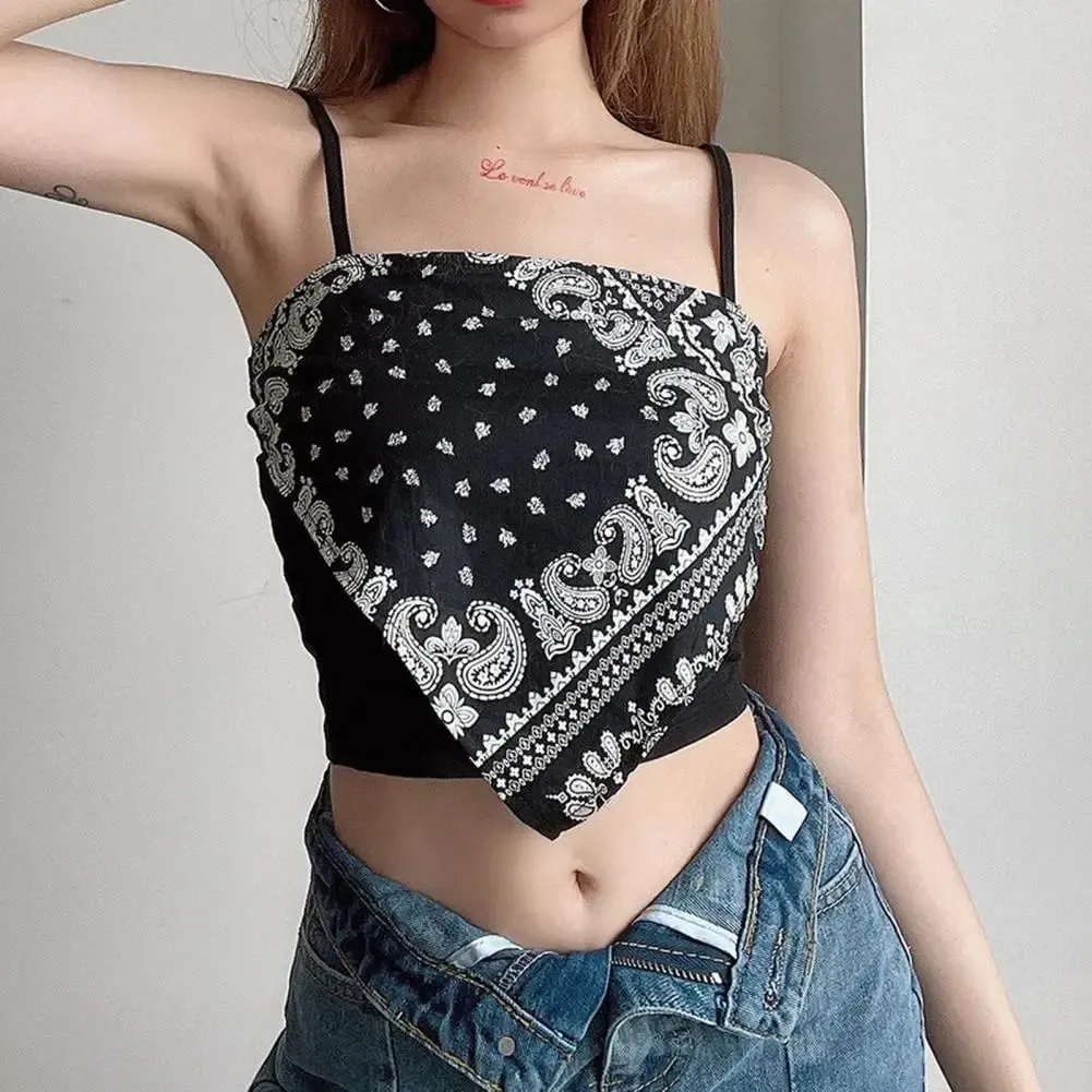 Nyári Sling Vest Négyzet nyakörv Ujjatlan Retro Nyomtatás Camisole Slim Fit Női Cami — image 4