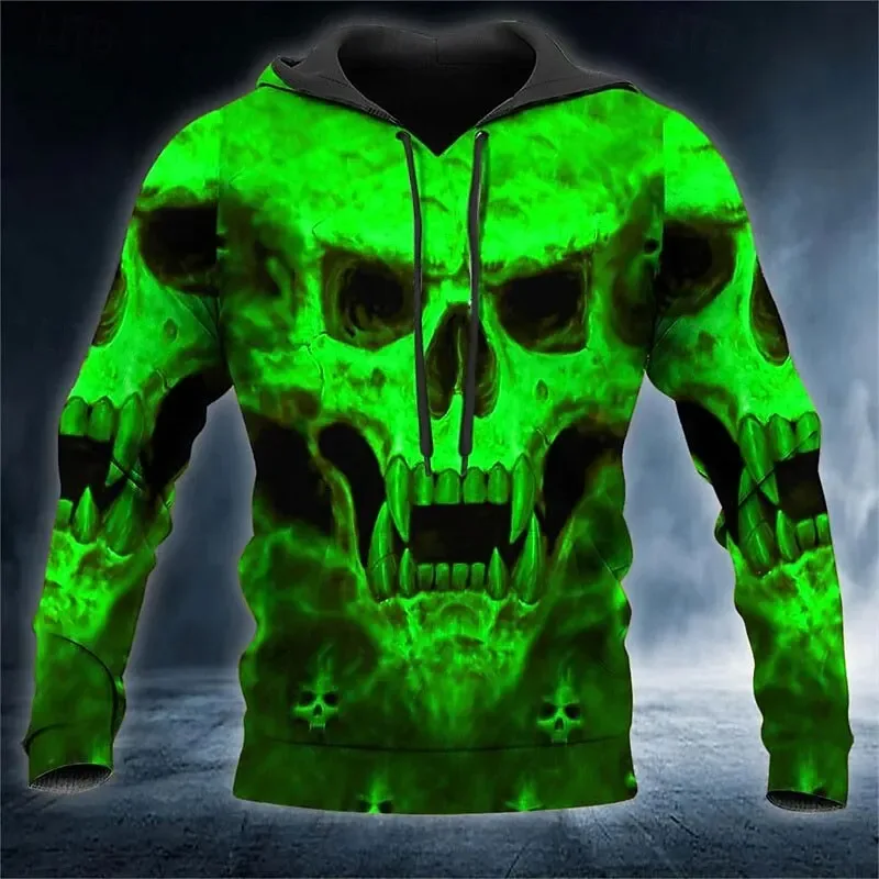 Skull 3D Printed Hoodie för herr, Halloween Horror Graphic Hooded Sweatshirt, Gothic Casual Streetwear Pullover Toppar Herrkläder — image 7