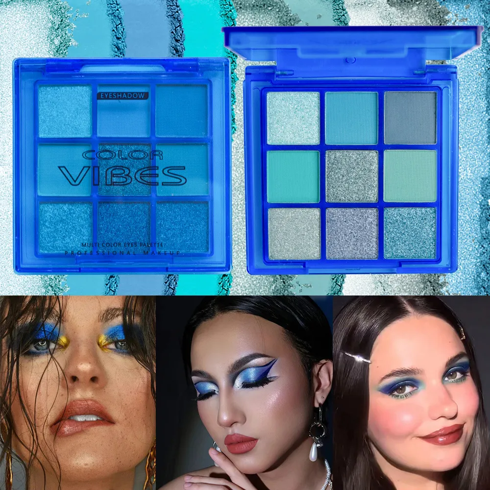 9 χρωμάτων Cool Blue Eyeshadow Palette Matte Shimmer Teal Glitter Eye Makeup Palette High Pigment for Party Stage Cosplay — image 2