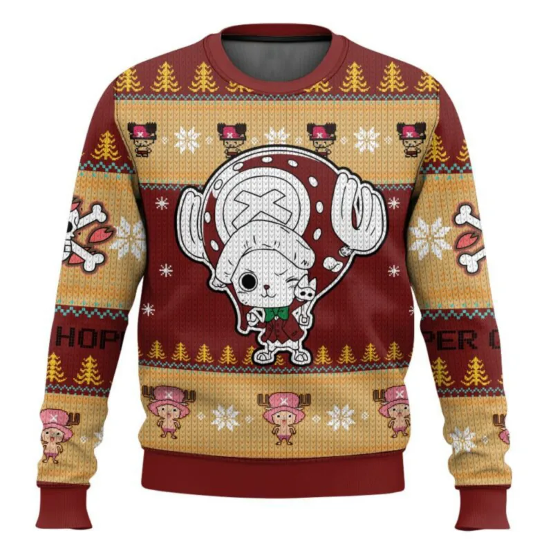 Anime One Piece Luffy Christmas Ugly Sweater 3D Sweatshirt Toppar Höst Vinter Cosplay Santa Claus Pullover Tröjor Present — image 8