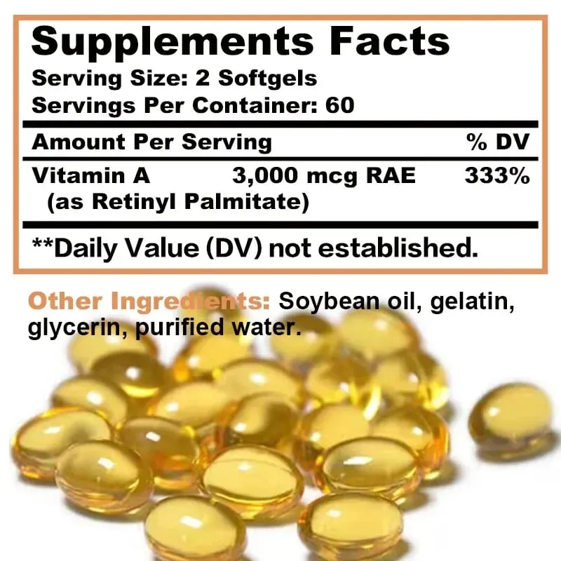 A-vitamin 10000 NE – Támogatja az egészséges látást és az immunrendszer egészségét – GMO-mentes, gluténmentes étrend-kiegészítők — image 3