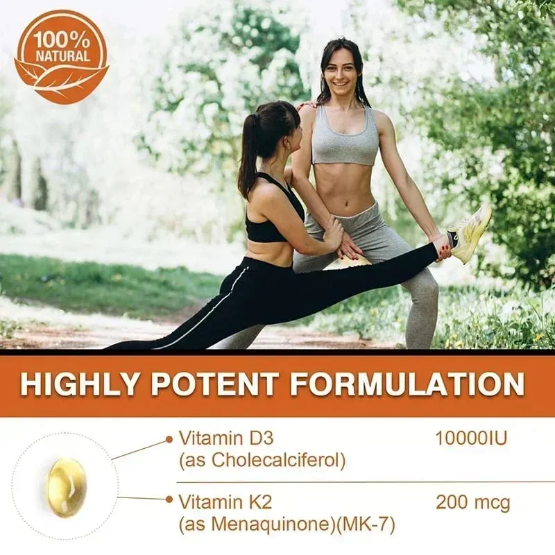 Vitamin D3 + K2 - Improves Calcium Metabolis Healthy Bone & Muscle Function Health Support Heart Joint Immune System Health