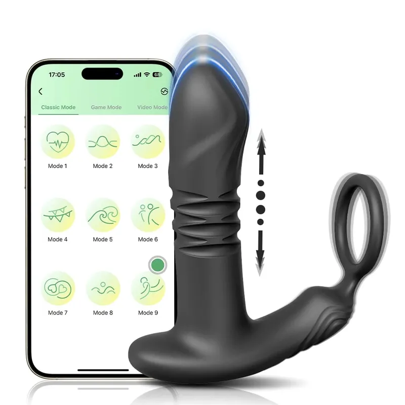 APP Control tolóerős prosztata masszírozó férfiaknak Teleszkópos anális vibrátor melegek számára.