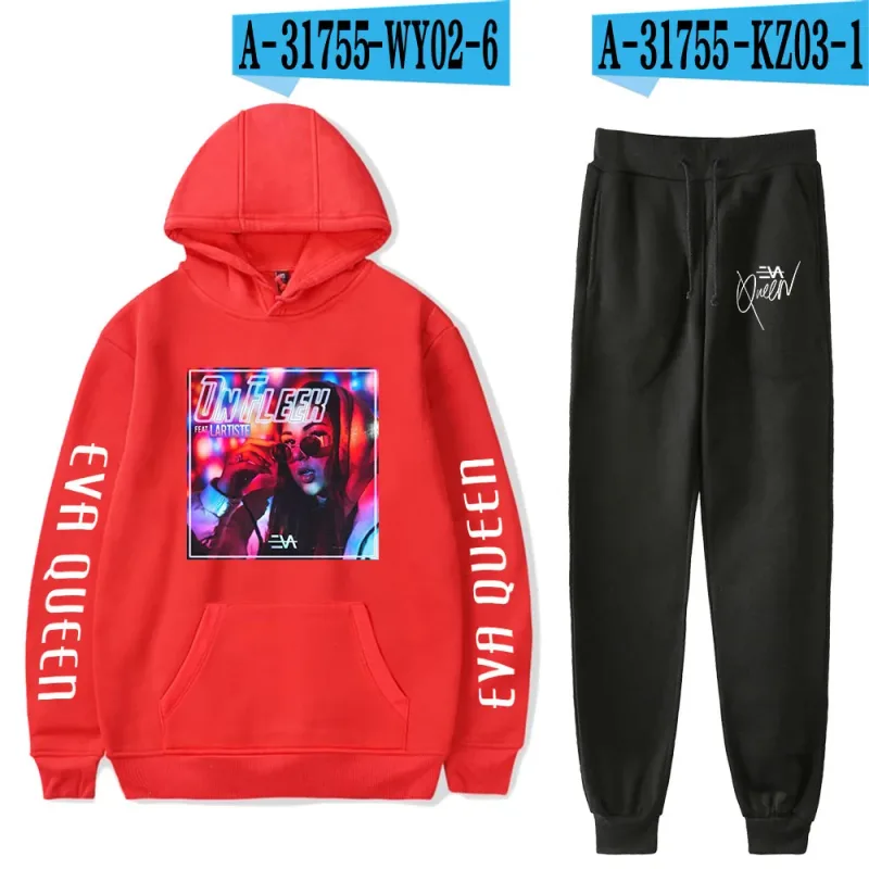 Hip hop confortável eva rainha impressão moletom moletom terno hoodies + calças terno meninos/meninas 2 peça conjunto roupas — image 17