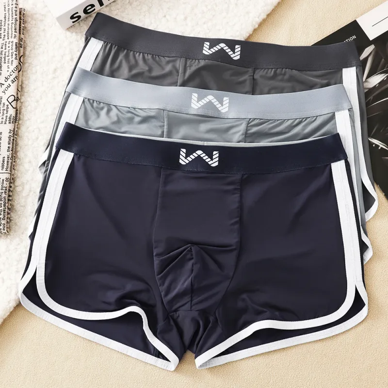 3 unidades/pacote de seda gelo respirável malha antibacteriana cuecas masculinas grande espaço bolsa calcinha alta cintura elástica boxer homme