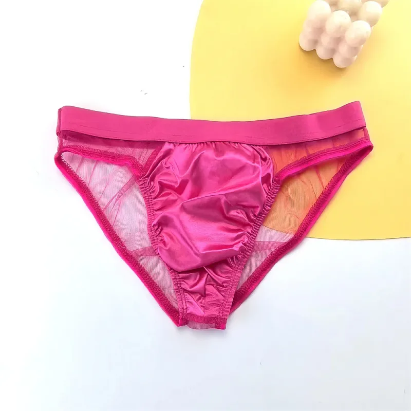 Cuecas masculinas de seda de cetim brilhante sexy cuecas de malha transparente calcinha masculina respirável de secagem rápida — image 13