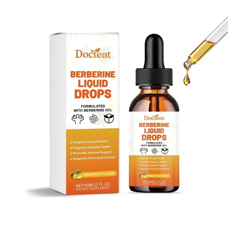 Docteat Berberine HCl Folyékony cseppek Támogatják az emésztés egészségét ceyloni fahéjjal és zöld kávébab ananász ízesítéssel 60 ml
