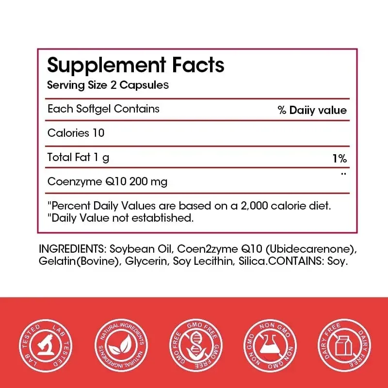 Coenzyme Q10 Κάψουλες 200mg -Παρέχουν Ενεργειακή Υποστήριξη Καρδιάς και Καρδιαγγειακής Υγείας Προάγουν το μεταβολισμό Αντιοξειδωτική