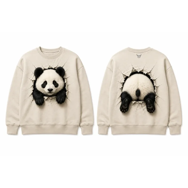 Funny 3D Visual Cat Print Sweatshirt Cute Animal Breaking Through Wall Graphic Pullover Tops Men Casual Long Sleeve Streetwear — image 5
