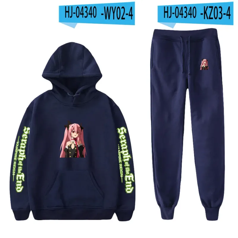 Harajuku Comfortable Seraph of the End Print Sweatshirt Sweatpants Suit Hoodies+ Pantalon Suit Boys/Girls 2 Piece Set na Damit