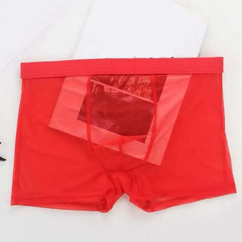 Genomskinliga boxershorts för män genomskinlig manliga kalsonger Sexiga Mesh Låg midja Is Silke Tunn Kylning Herr Trosor Herr Underkläder — image 4