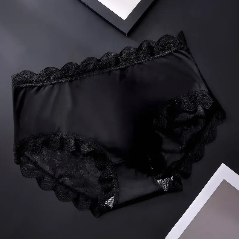 Men Floral Lace Satin Silky Panties 3D U Convex Pouch Brief Ultra Thin See Through Lingerie Summer Ice Silk Breathable Underwear — image 10