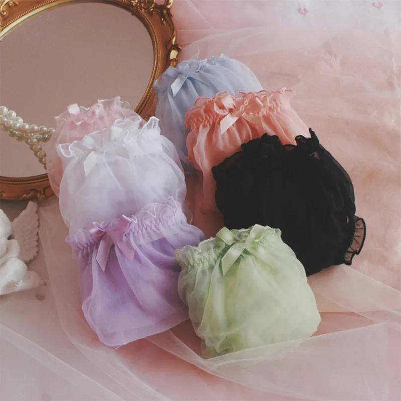 Mga Lalaki Sissy Mesh Chiffon Bow Floral Lace Pouch Underwear Panties Bikini Brief Sheer Knicker Transparent Solid Panlalaking Briefs Shorts — image 11