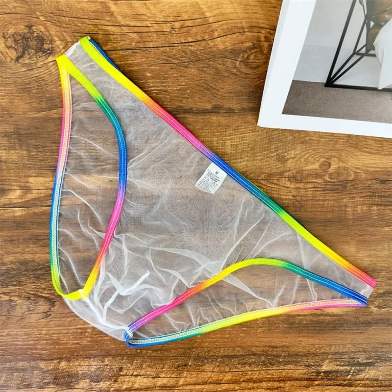 Cuecas masculinas coloridas de cintura baixa u convexa, cuecas de gaze sexy ultrafinas de malha pura transparente — image 18