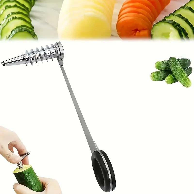 Manual Vegetable Spiral Cutter - Stainless Steel Handheld Slicer with Curved Design Suitable for Even Cutting of Potatoes