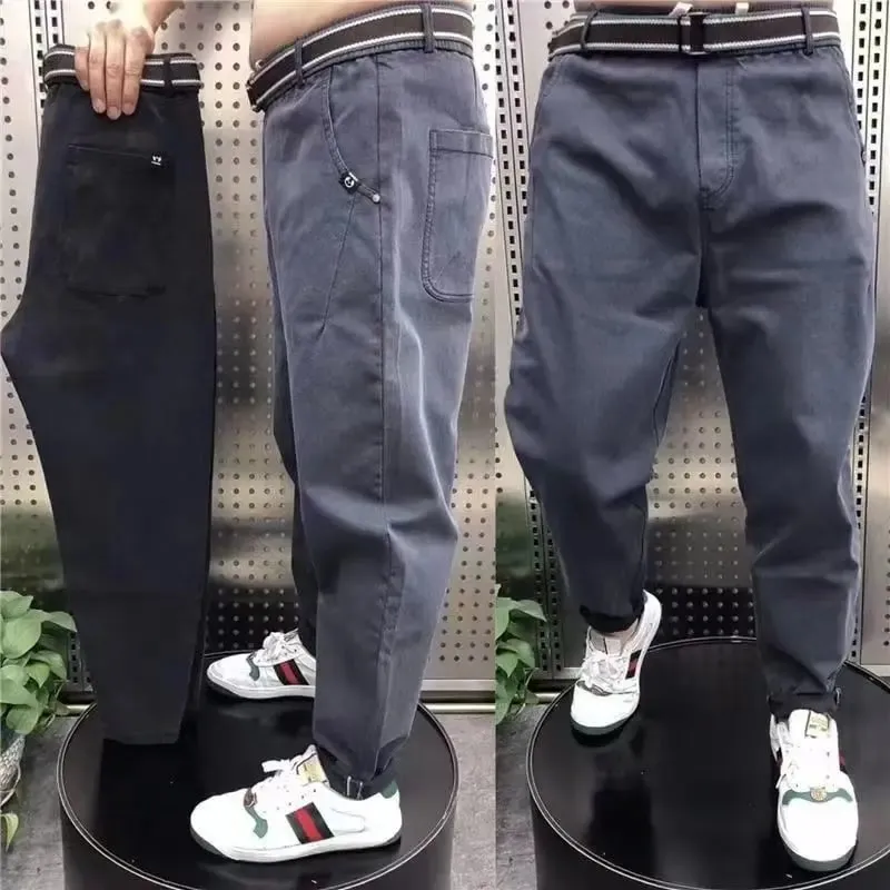 Harajuku Stretch Korea Streetwear Loose Solid Denim Jeans Elastic Waist for Men Spring Summer New plus size 7XL 8XL Casual Pants — image 6
