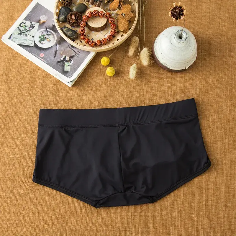 Cueca masculina de seda com leite de ângulo plano, confortável e adequada para a pele, respirável, sedosa, suave, secagem rápida, boxers baixos