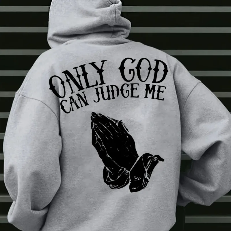 Luvtröja "Only God Can Judge Me" för män Streetwear med praying hands Grafisk inspirerande tröja för vardagskläder — image 2