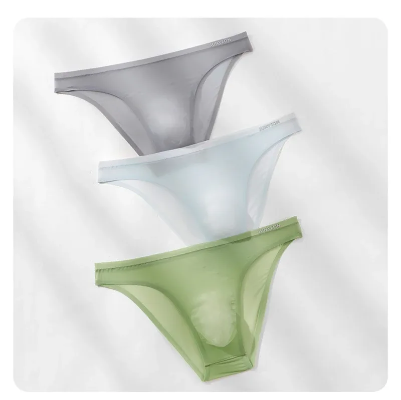 Sem costura de secagem rápida cuecas masculinas cor sólida seda gelo ultra-fino cuecas sexy respirável 3d bolsa calcinha — image 15
