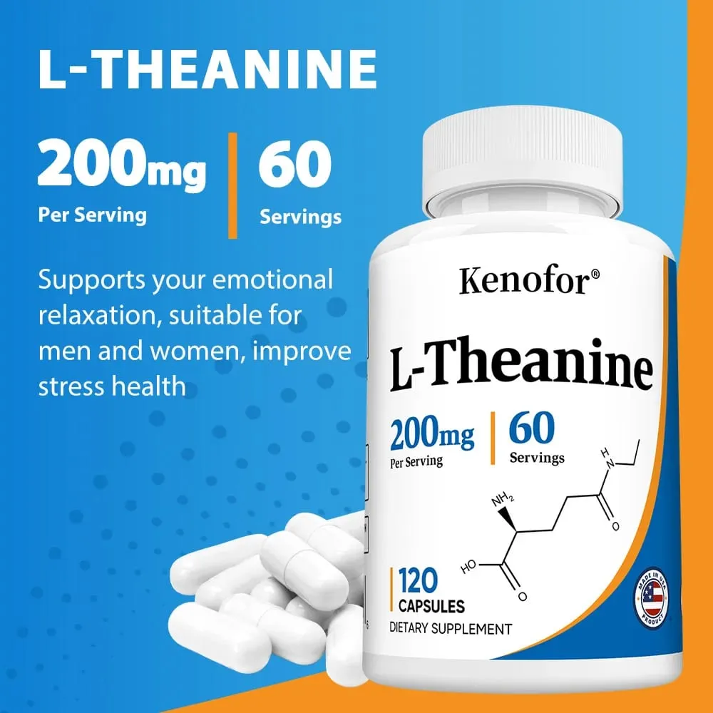 L-Theanine 200 Mg Extra Erős Theanine Kiegészítő – Fókusz- és relaxációs támogatás, jobb alvás, GMO-mentes és gluténmentes — image 2