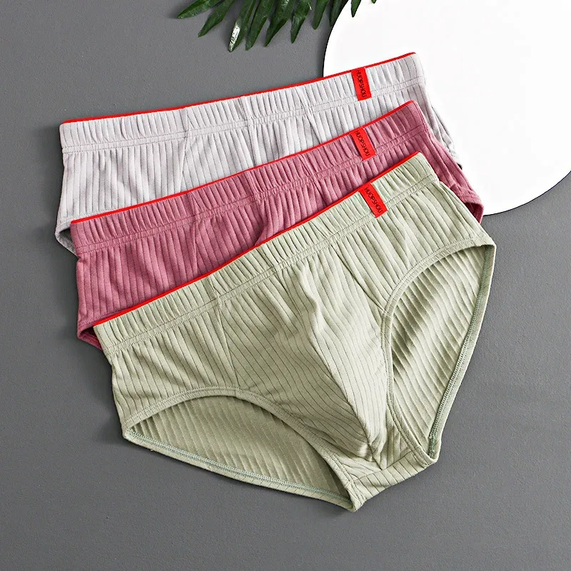 1/3 STK Herrbyxor Mellan midja Elastisk Mjuk Andas Antiseptisk U konvex randig Enfärgad Casual Herrkalsonger underkläder män — image 4