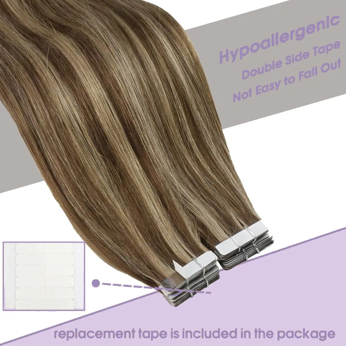 Straight Tape In Hair Extensions Real Human Hair Seamless Tape In Human Hair Extensions 50Gram 20Pcs Invisible Brown Tape Ins — image 4