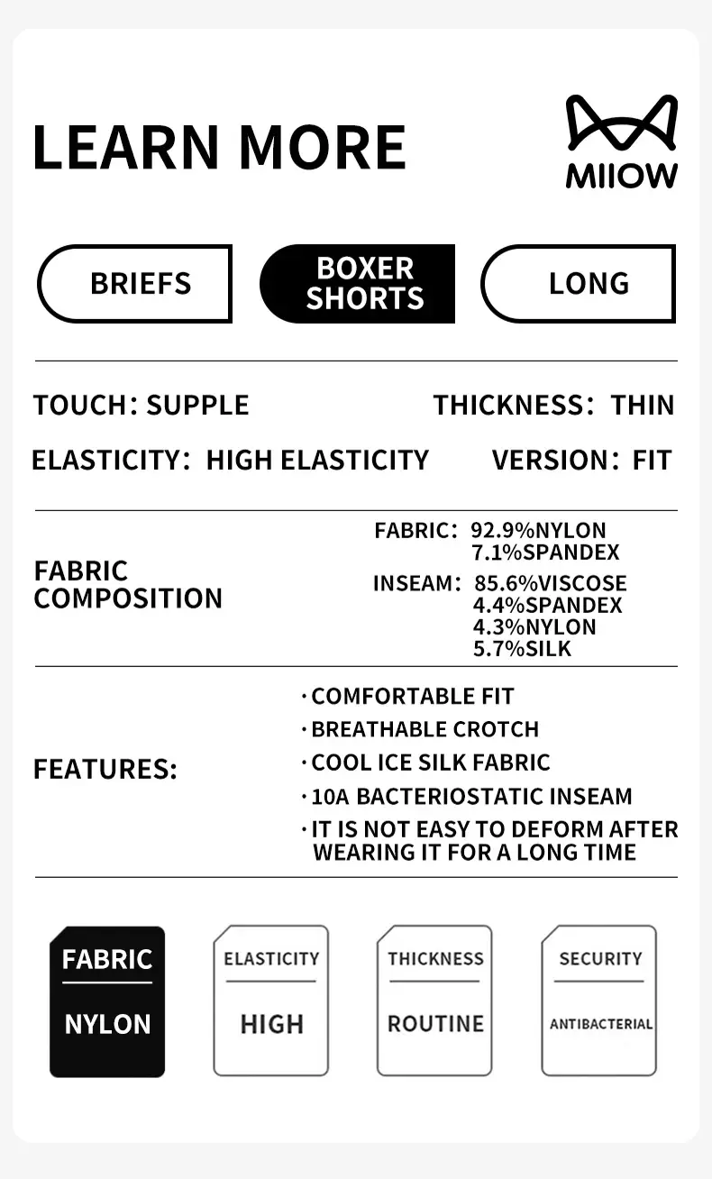 MiiOW 3Pcs Ice Silk Men Underwear 10A Antibacterial Breathable Crotch Men's Panties Silky Seamless Man Underpants Boxershorts — image 8