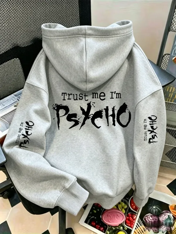 Unisex Trust Me I'm Psycho Sports Hoodie Gothic Dark Letter Print Black Oversized Pullover Streetwear Sweatshirt Vår Höst — image 3