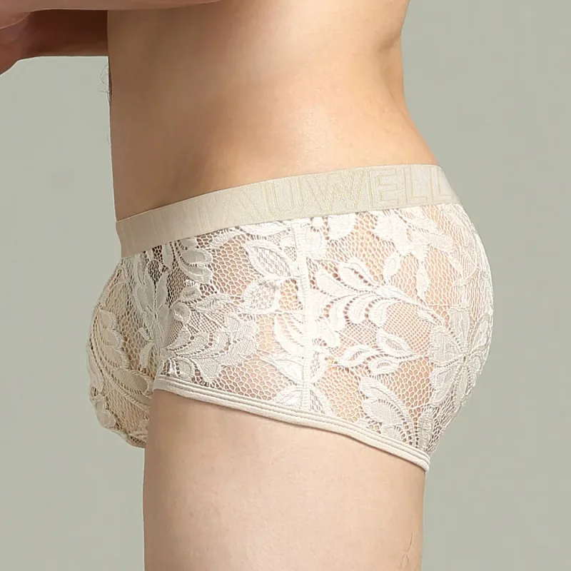 Cuecas boxers masculinas Tawell elegantes e sexy de renda em U com bolso convexo e cuecas planas — image 5