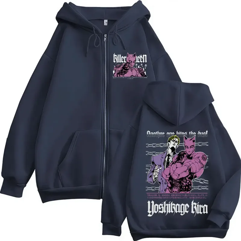Anime Jojo Bisarrt äventyr Kira Yoshikage Killer Queen Zipper Hoodies Herr Kvinnor Kläder Mode Zip Up Sweatshirts Jackor — image 4