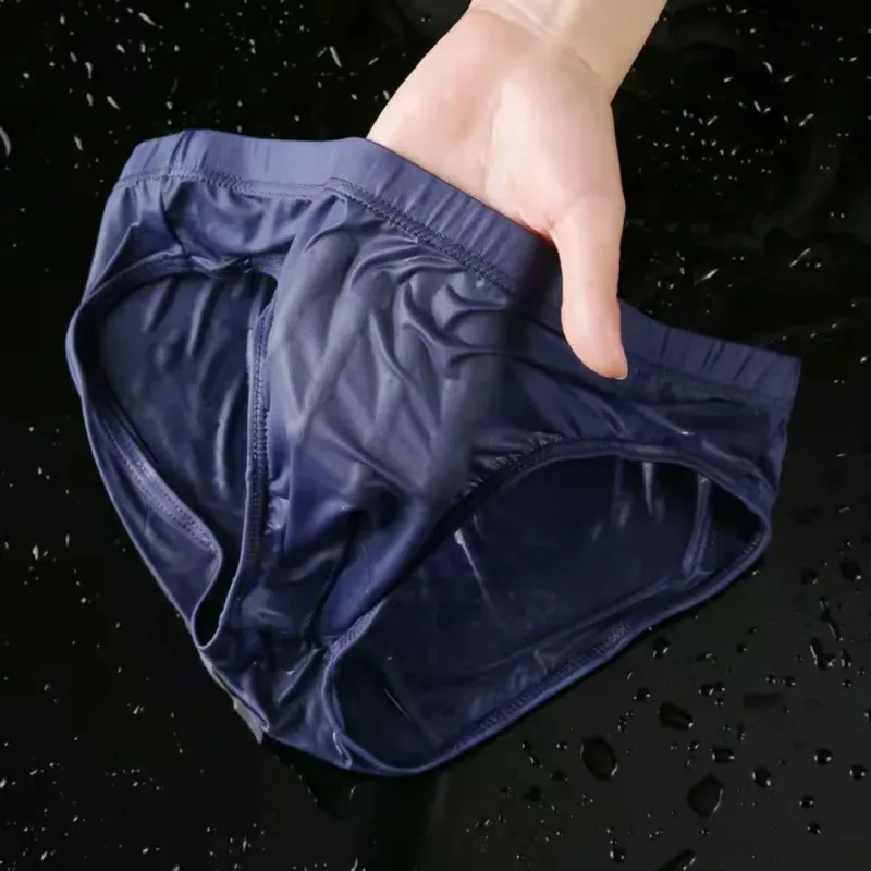 Panlalaking Sexy Sheer Ice Silk Briefs na Kasuotang Panloob na Quick-Dry U Convex Pouch Breathable Low-Waist Underpants Summer Cooling — image 14
