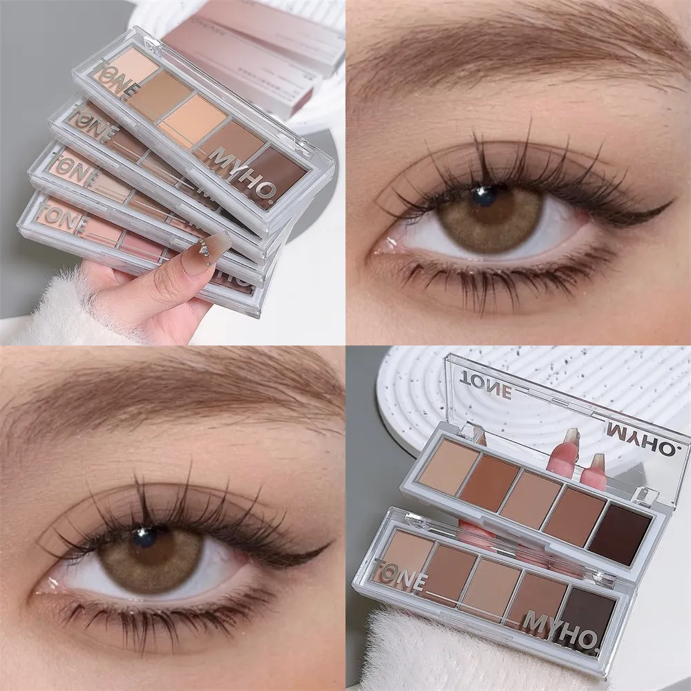 5-color Eyeshadow Palette Matte Natural Brown Portable Bronzers Cosmetic Contouring Shadow Earth Color Eye Shadow Makeup Palette — image 4