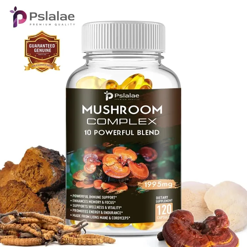 Κάψουλες με σύμπλεγμα μανιταριών - με Lions Mane Chaga Reishi Cordyceps - Υποστηρίζουν την εστίαση της μνήμης του ανοσοποιητικού συστήματος και ανακουφίζουν από το στρες
