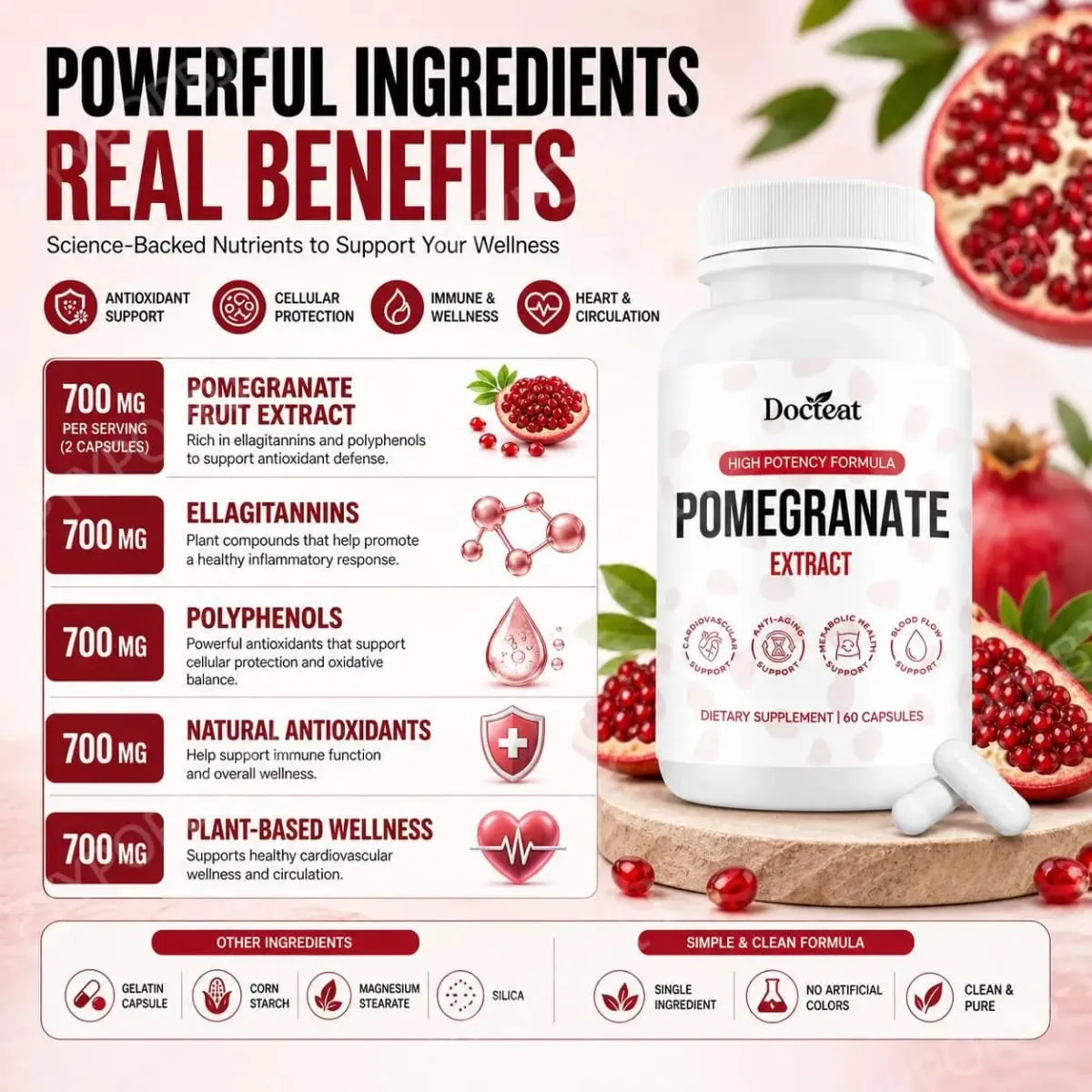 Κάψουλες Docteat Pomegranate Fruit Extract Ellagitannin Antioxidant Defense Immune Support and Oxidative Balance 60 Κάψουλες — image 5