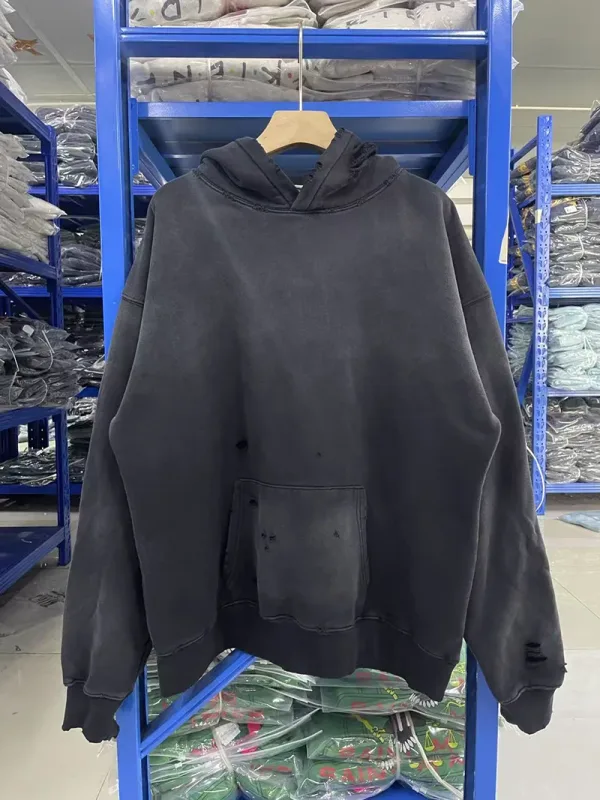 25FW Washed Grey SAINT Hoodies Men Woman Oversize Streetwear Damaged Hooded Pullovers Graphic Print Sweatshirts — image 11