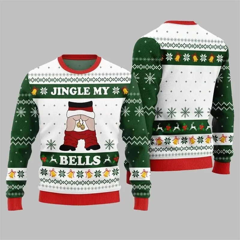 Jingle My Bells Suéter Feio de Natal para Homens Cerveja Festa Impressão Papai Noel Pulôver Moletom Boneco de Neve Alpaca Padrão Suéter
