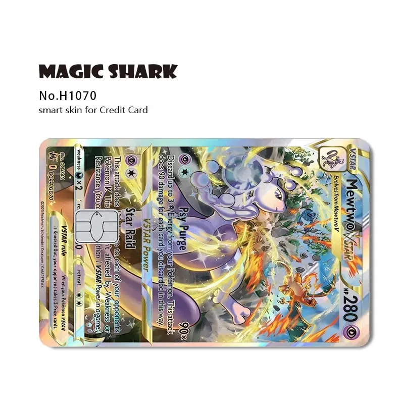 Magic Shark Mew Charizard EX Eevee Gengar Pikachu TCG כרטיס הולוגרפי לייזר מדבקה לסרטי עור לכרטיס אשראי בנקאי — image 8