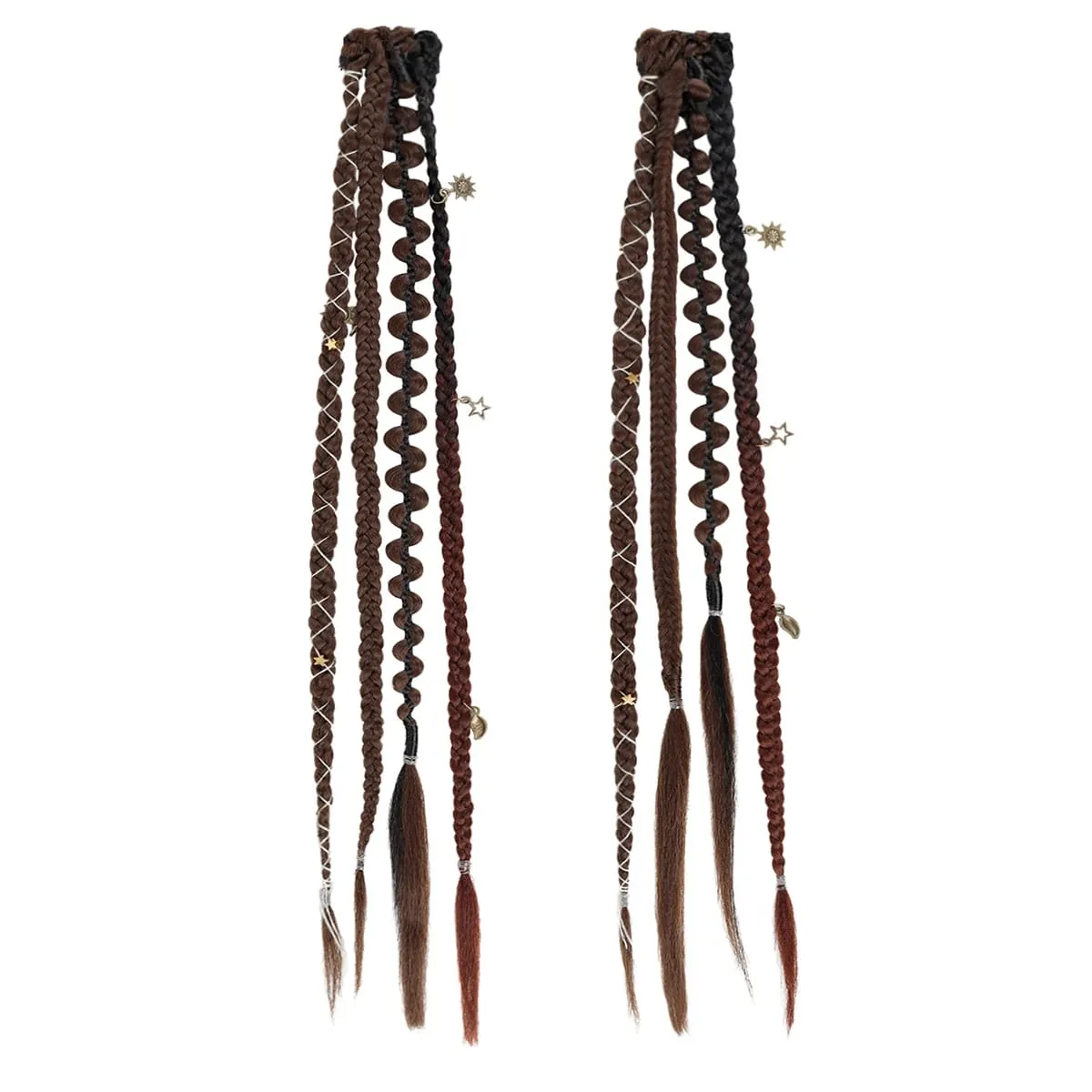 Boho Ombre bordó fonott lófarok hajhosszabbító szintetikus fonatok bohém viking hajdarabokkal női farsangi partikra — image 9