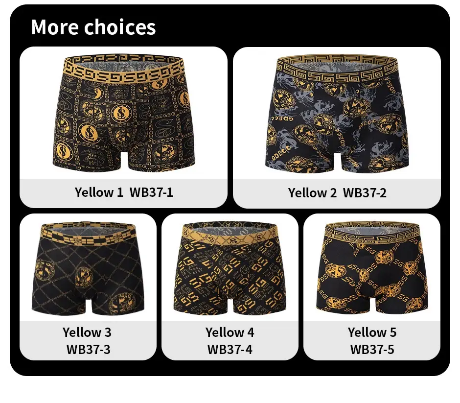 5-piece Set Of Black Gold Printed Men's Underwear Quick Drying Breathable Comfortable Elastic Casual Fashionable And Trendy — image 5
