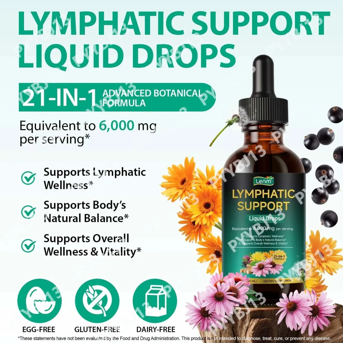 Lenm 60 ml Nyirokrendszer Tisztító Immunerősítő Folyékony Kiegészítők Természetes Organikus Nyirokfűtő gyógynövénycseppek a BalanceSupportért
