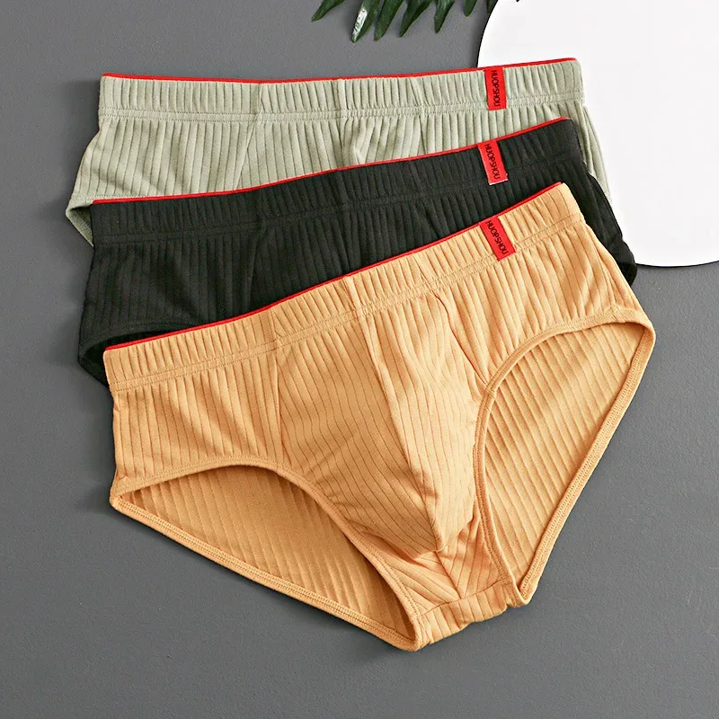 1/3 STK Herrbyxor Mellan midja Elastisk Mjuk Andas Antiseptisk U konvex randig Enfärgad Casual Herrkalsonger underkläder män — image 29