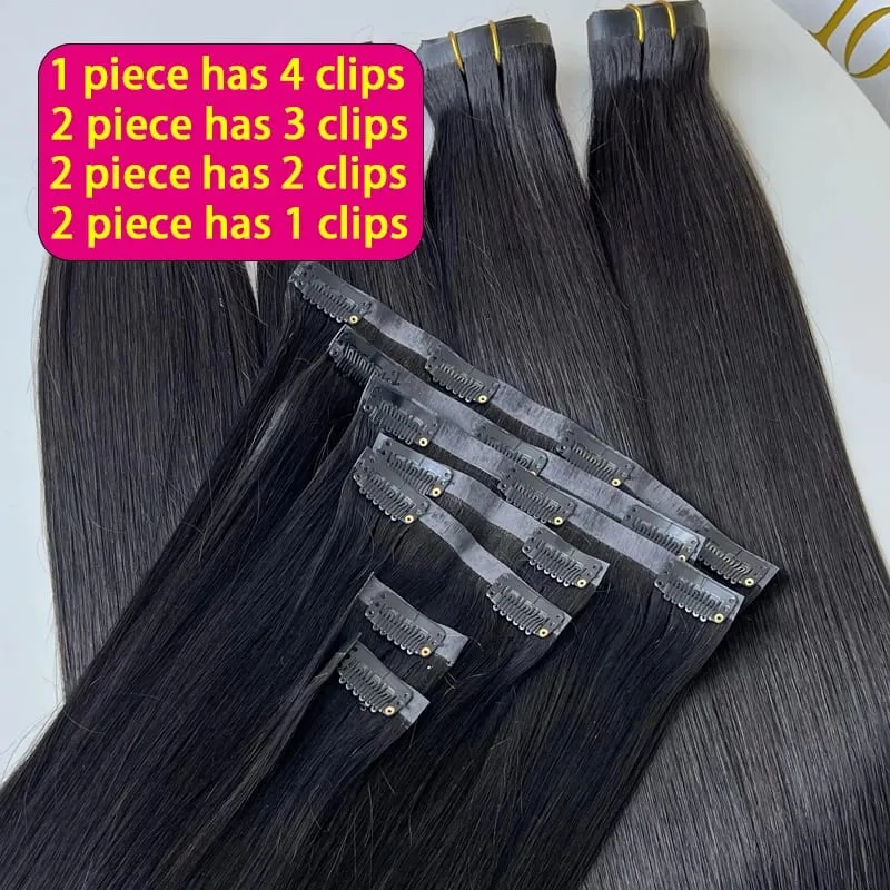 Bone Straight Clip In Emberi Hajhosszabbítás Feldolgozatlan nyers Hajhosszabbítás Teljes fejű Seamless Clip Ins Hosszabbító 100g/7db — image 5