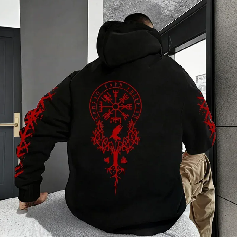 Inverno e outono edição viking nordic runas impresso moletom com capuz masculino de grande porte para rua casual wear — image 6