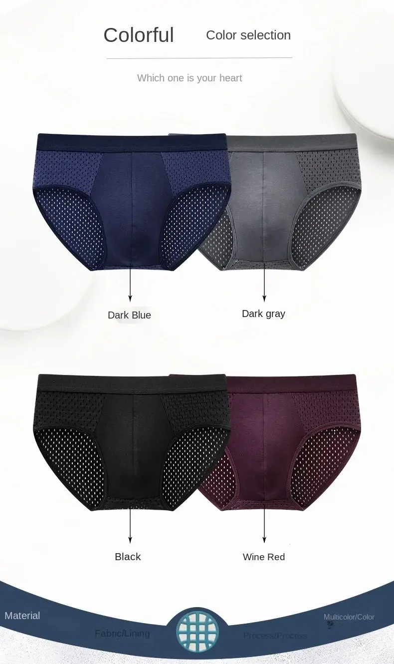Solid Men Summer Ice Silk Underwear Boxershorts Briefs Breathable Underwear Bamboo Carbon Fiber Anti-Bacterial Hollow Panties