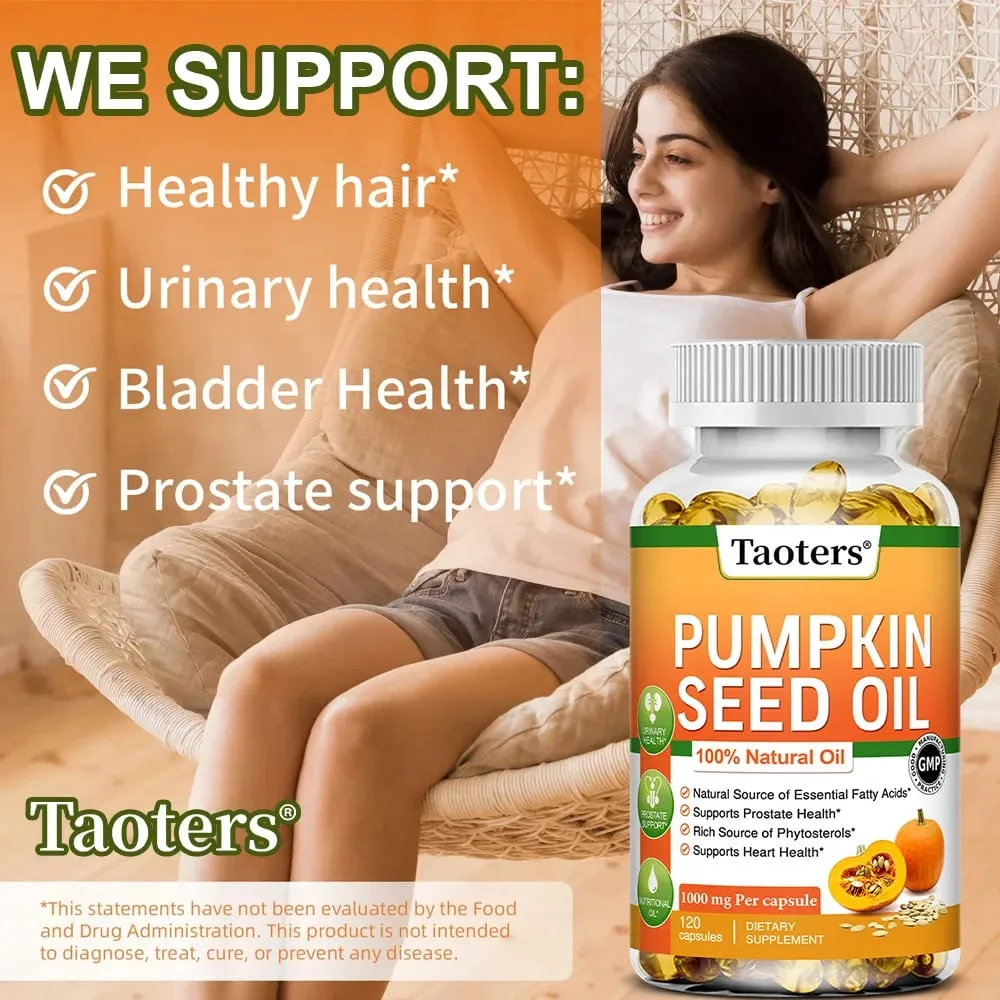 Pumpkin Seed Oil Capsules - Supports Prostate Urinary Tract Bladder Health and Promotes Hair Growth - 120 Capsules